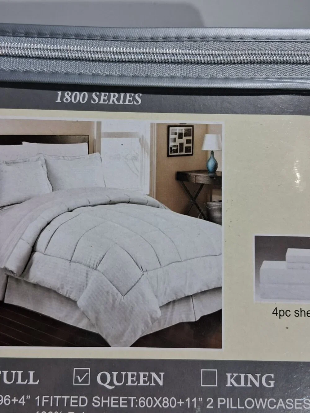 Embossed Stripe Sheet Set  QUEEN  White  Flat/Fitted/2 Pillowcases  NEW